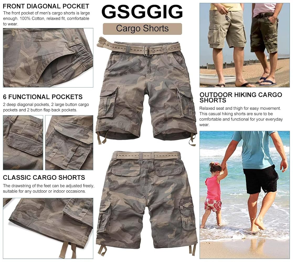 GSGGIG Mens Cargo Shorts Relaxed Fit Camo Casual Shorts